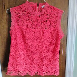 NWT Nanette Lepore Women's Sleeveless Lace Shell Coralicious Sz Medium MSRP $98